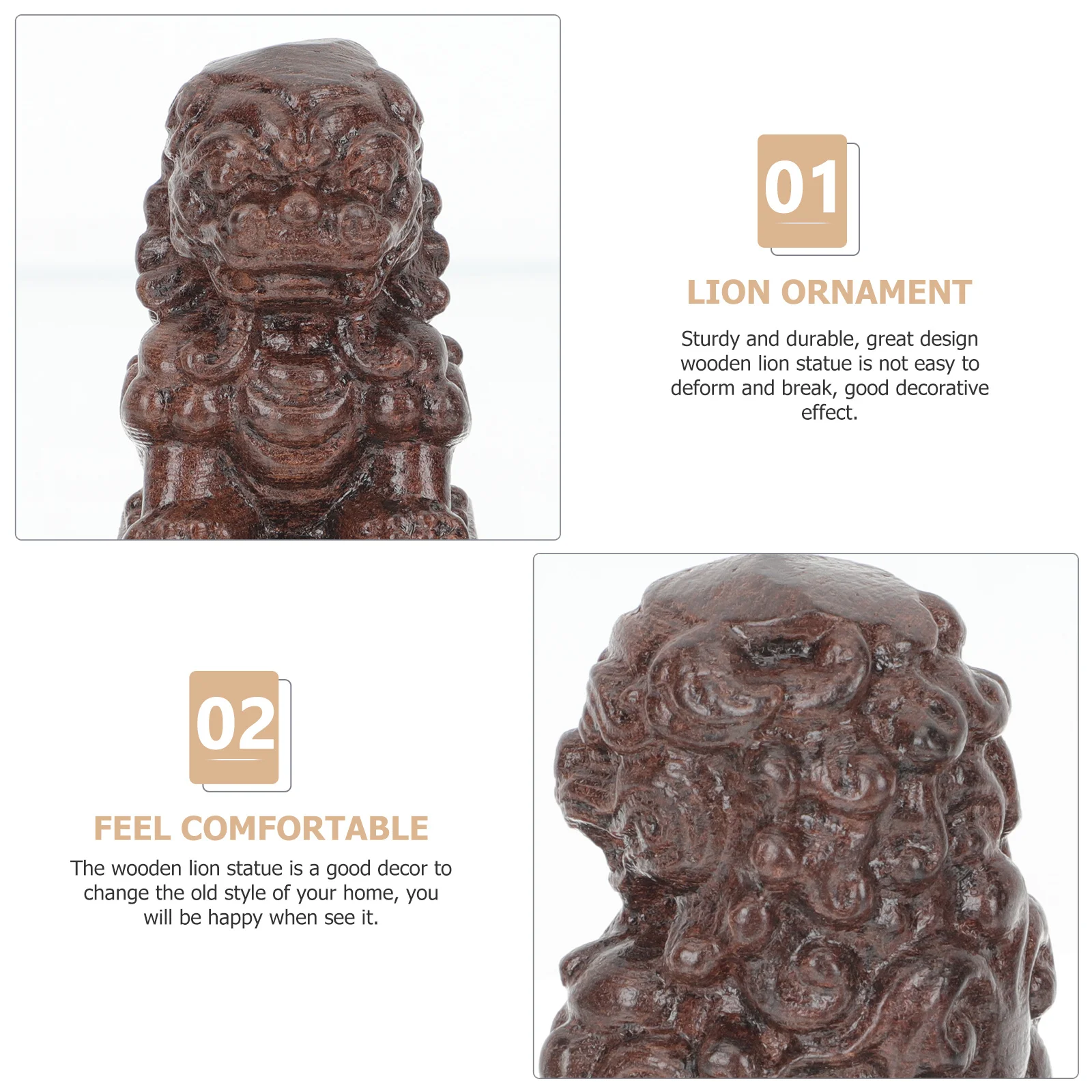 

4pcs Wooden Statue Decor, Carved Wood Lion Craft, Desktop Home Office Decoration, Small Lion Figurine, Tabletop Ornament,