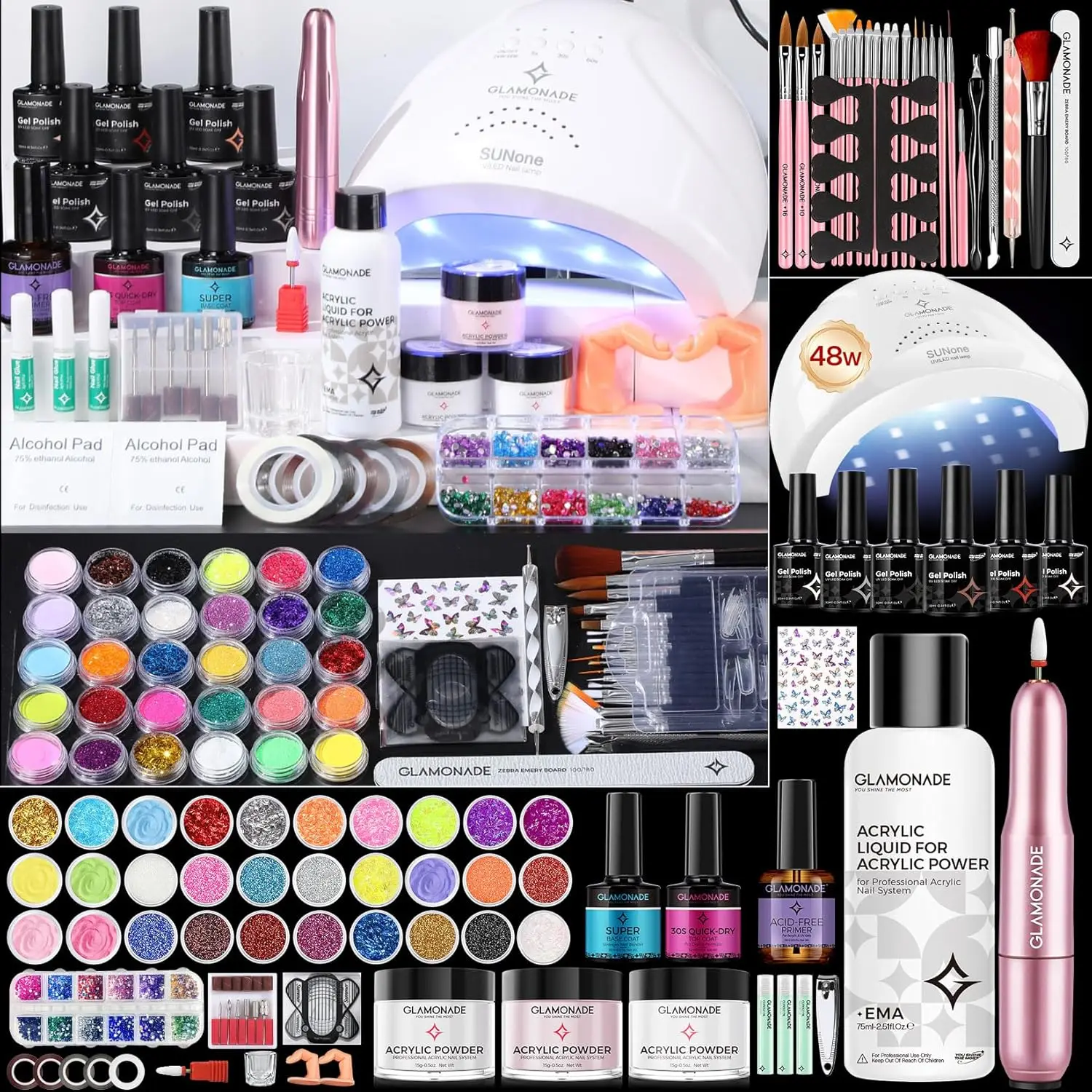 

Complete Acrylic Nail Kit for Beginners with 48W LED Lamp, Professional Salon Supplies Set