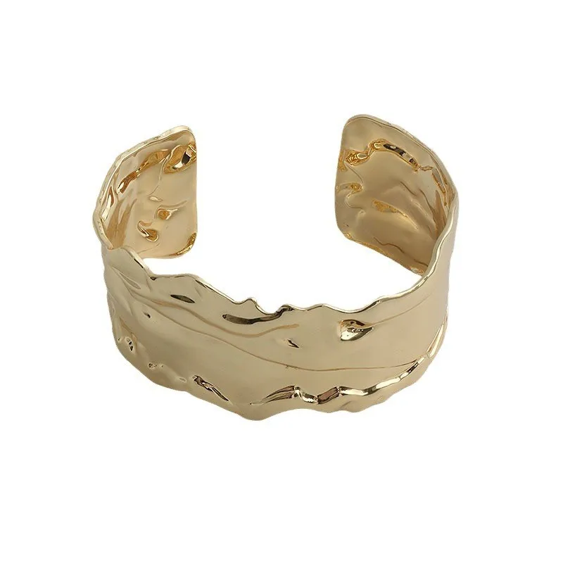 

Temperament metal texture pattern concave and convex bracelet cold wind wide version irregular opening bracelet