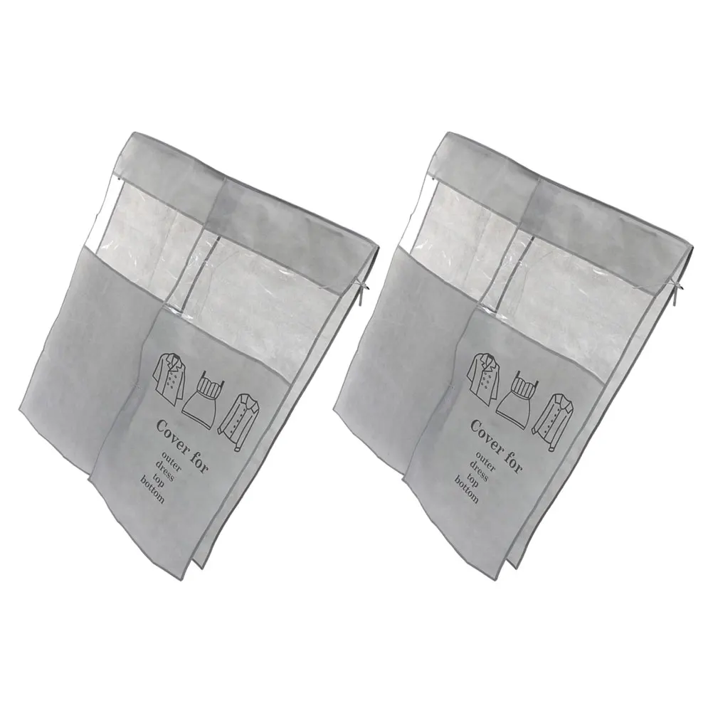 

2 Pcs Wardrobe Dust-proof Hanger Cover Closet Garment Rack Covers Clothes Breathable Portable Protectors Grey