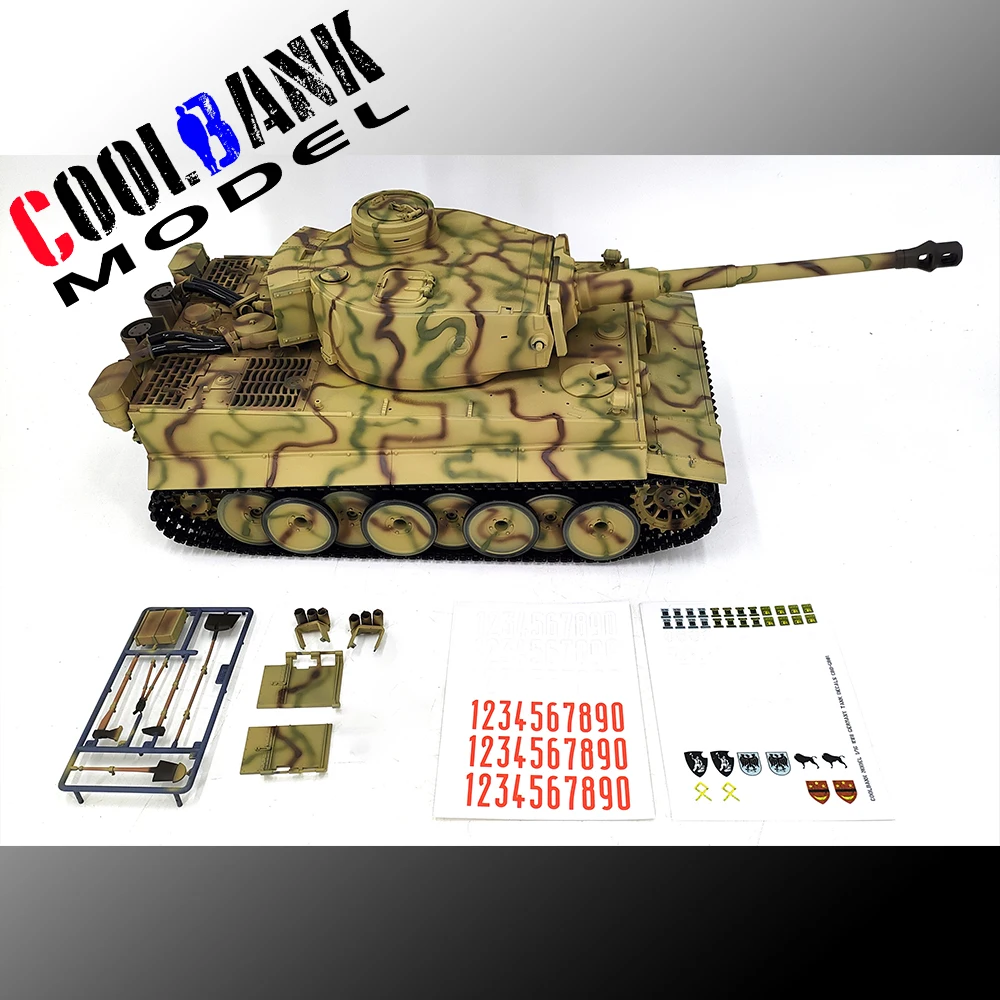 COOLBANK RC Tank 1:16 Alemão Tiger I Battle RC Tanques 360 °   Torreta 2400 rpm Motor Shooting BB Smoke Controle Remoto Tanque Modelo 3818