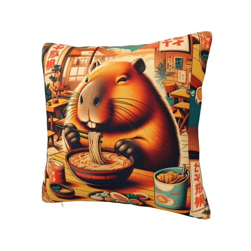 Kawaii Capybara Eating Ramen Throw Pillow Case 40*40cm for Living Room Cushion Cover Soft Polyester Pillowcase