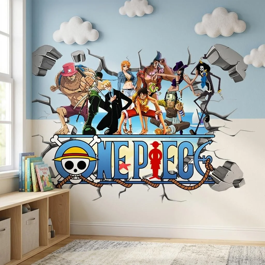 Cartoon One Piece Luffy 3D Wall Stickers For Kids Room Decoration Home Bedroom Decor Movie Self Adhesive Stickers
