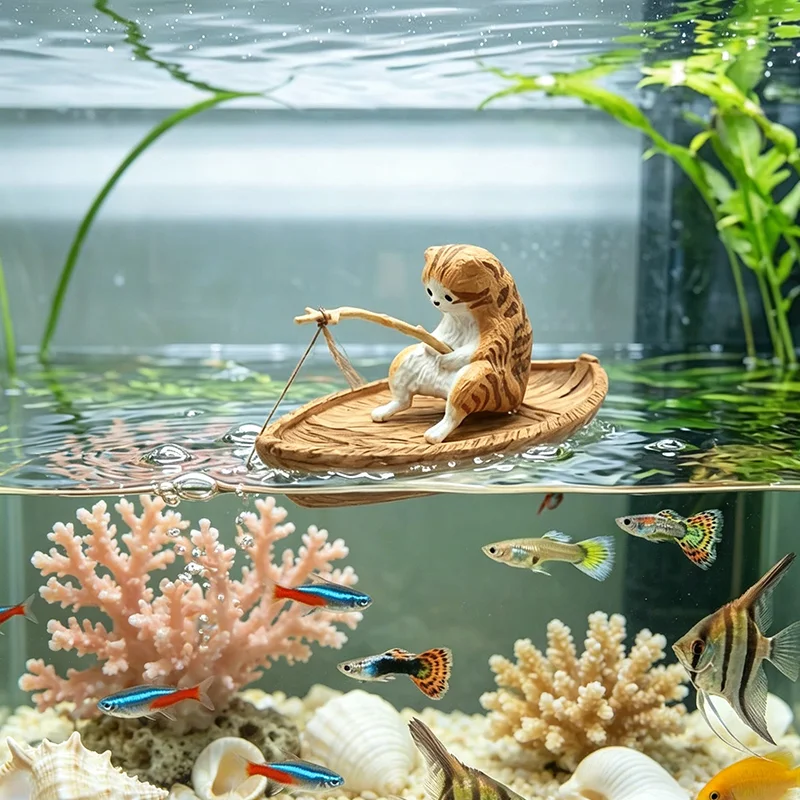 Marine Aquarium Orp - Adorno de Acuario con Gato Pescando