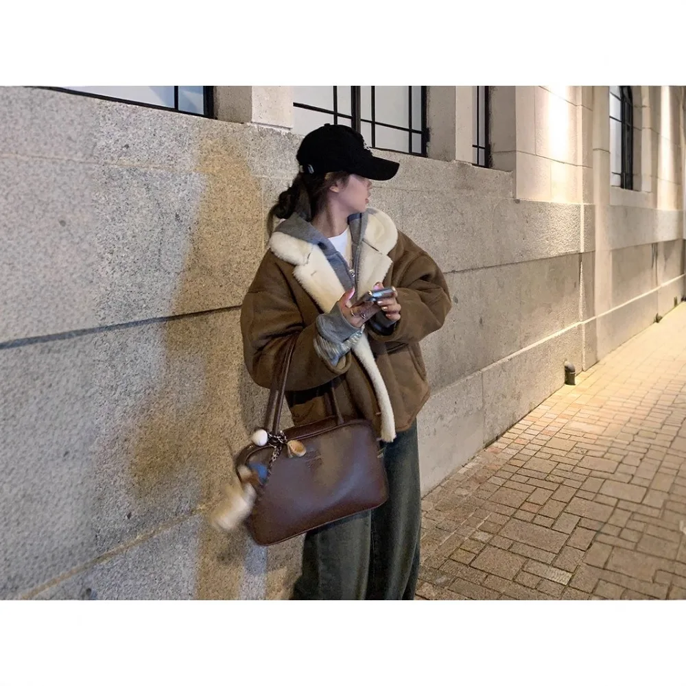 

Новое женское пальто из овечьей шерсти, однотонное модное универсальное корейское издание, экологически чистое пальто из искусственного меха для женщин