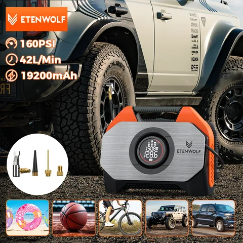 ETENWOLF VORTEX S6 Portable Air Compressor 100% Duty Cycle & Dual Cylinder 19200 mAh Car Tire Inflator Bicycle pump Air pump