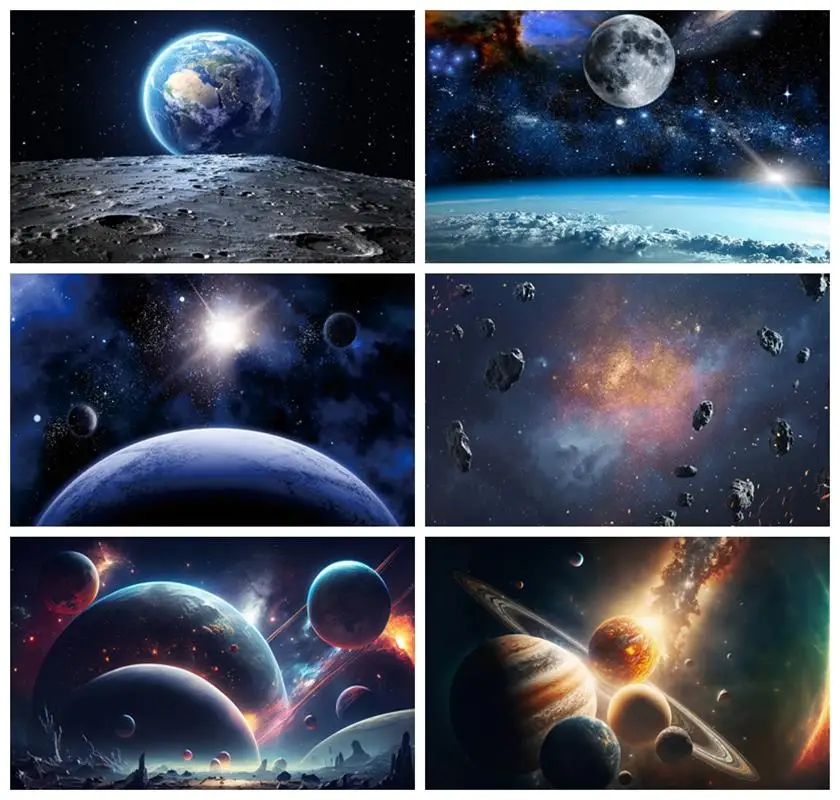 Laeacco Universe Photophone Space Earth Moon Astronaut Photography Backdrops Baby Birthday Photo Backgrounds Photozone Photocall