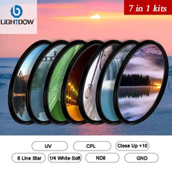 Lightdow Lens Filter 7 in 1 Kits UV +CPL +Close Up 10+White Soft+ 6 line Star 0.9 +Graduated Gray+ND 8 for Canon Nikon Sony Fuji
