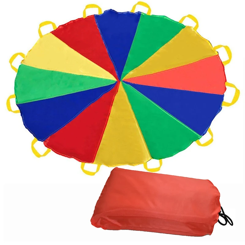 

2M Diameter Kids Outdoor Teamwork Game Prop Rainbow Parachute Toys Jump Bag Bounce Play Mat School Activity Puzzle Game