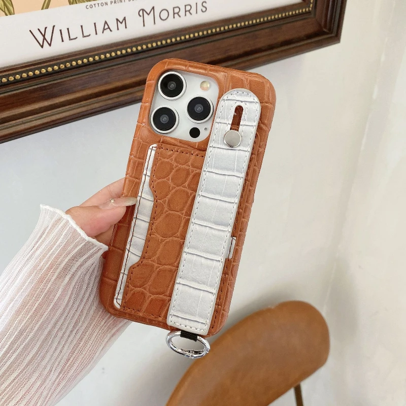 

Crocodile Pattern Suitable for iPhone 17 Plug-in Phone Case 16promax Wrist Strap Holder 15pro Anti Drop 14 13 Protective Cover
