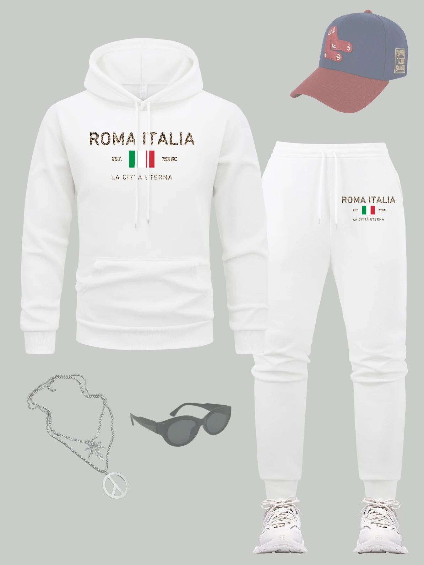 

Roma Italia Art Design Мужской комплект с капюшоном Осенняя спортивная одежда на шнурке Хипстерский разноцветный пуловер Повседневные свободные мужские спортивные штаны