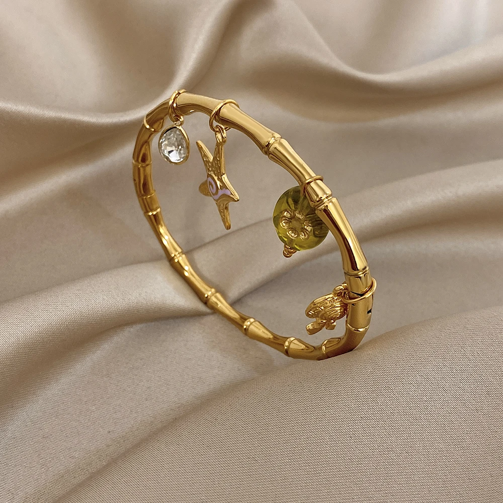 Y2k الشرير أساور استانليس ستيل جديد نجم البحر زهرة الاكريليك قلادة الخيزران الكفة الإسورة اليومية مقاوم للماء حُليات المجوهرات