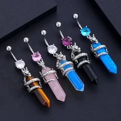 New Dragon Pendant Belly Button Rings Stainless Steel Navel Piercing Surgical Women Girl Body Belly Jewelry Hexagonal Pillar