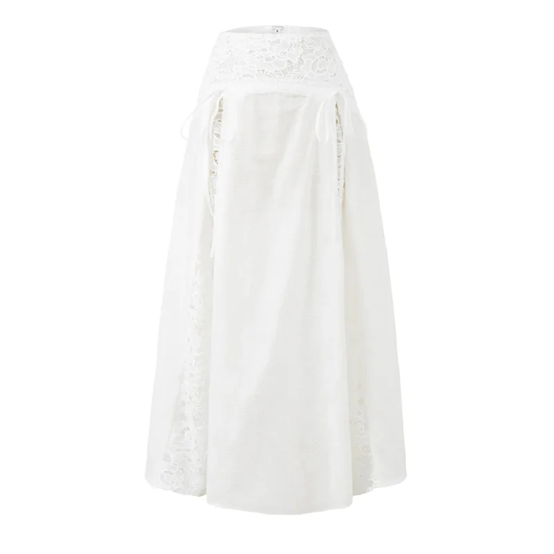 Spring New Arrival Women's Lace Splice Bubble Sleeve Top High Waist A-Line Skirt Two-Piece Set Fashionable Casual Outfit image 3