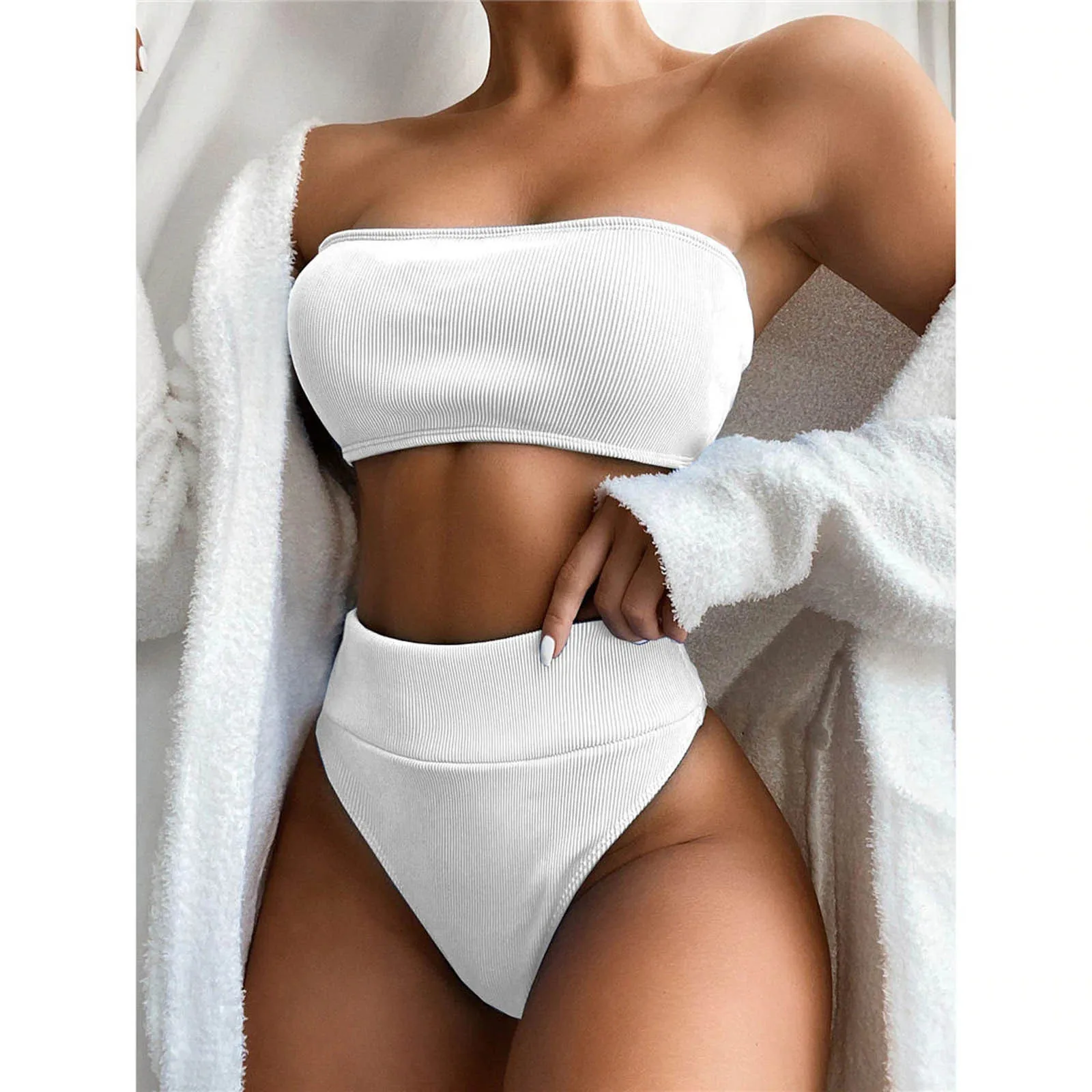 Kobiety strój kąpielowy dwuczęściowy Bikini Bandeau zestawy Tankini stroje kąpielowe letnie hawajskie nadmorskie strój kąpielowy Trajes De Bano Mujer