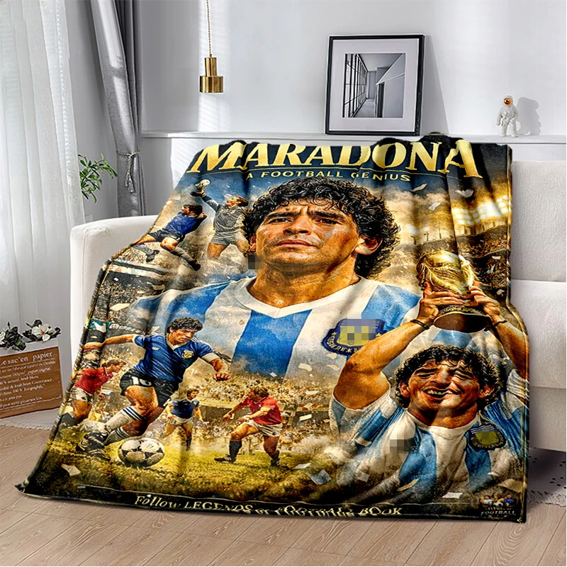 Custom D-Diego A-Armando M-Maradona Flannel Blanket Soft Warm, Personalized Football Legend Throw Gift for Soccer Fans Sofa Bed