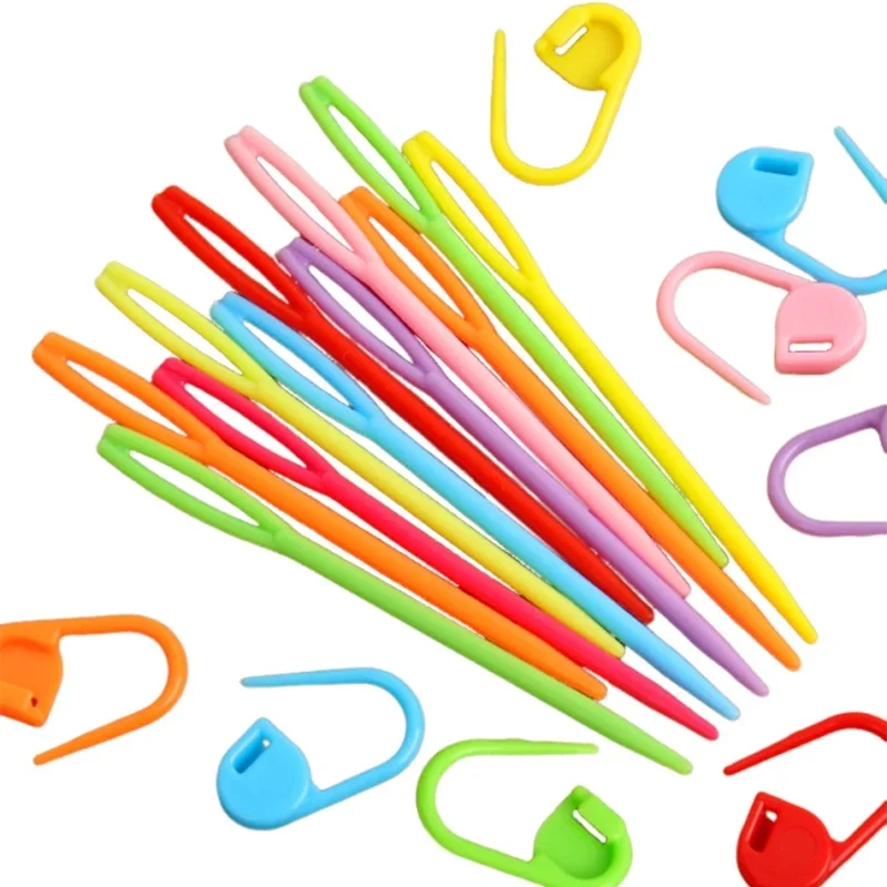 26Pcs Sewing Knitting Kits Large Eye Blunt Yarn Needles & Plastic Weaving Needles & Crochet Locking Counter Stitch Markers Tools
