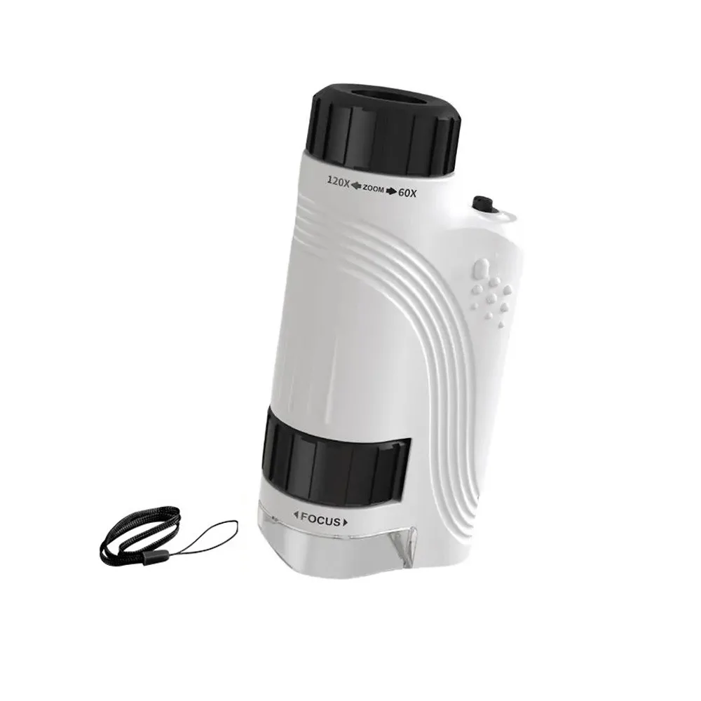 مجهر محمول باليد 60x-120x مع ضوء LED مجهر جيب للأطفال قابل للفصل قاعدة دوارة مع حزام للرسغ #1