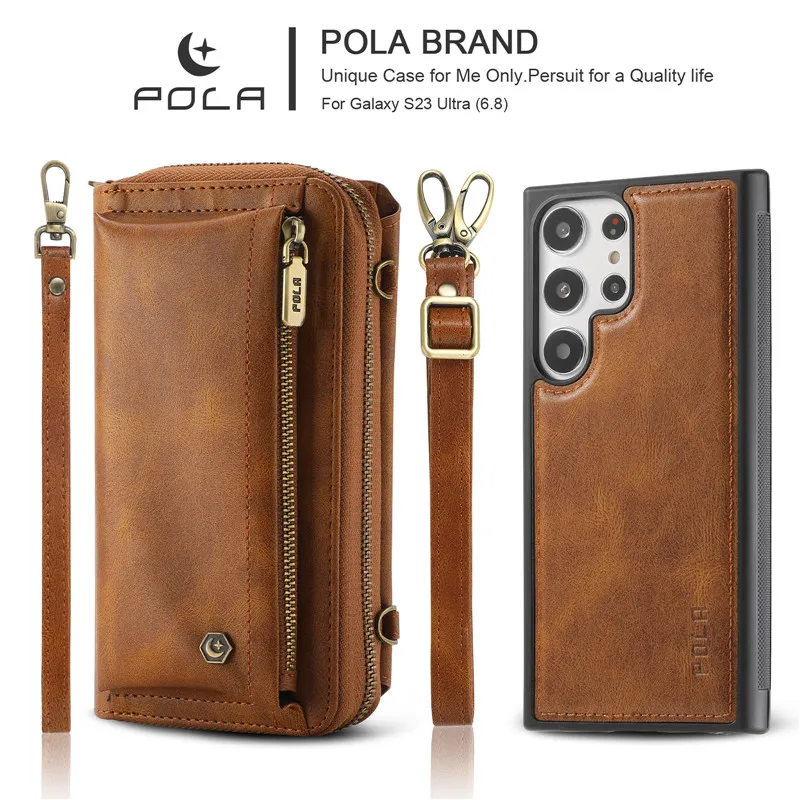 Multi-functional Zipper Wallet Phone Case For Samsung Galaxy S23 Ultra S22 Plus Note 20 Business Leather Magnetic Split Cover