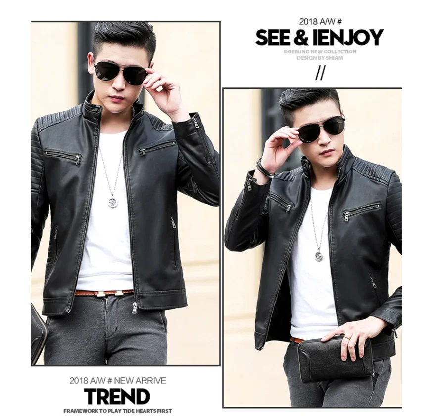

New Men's Leather Jacket Motorcycle Male Leather Jackets Men Casual Biker Zipper Jackets Brand Slim Fit Men Brand Leather Coat