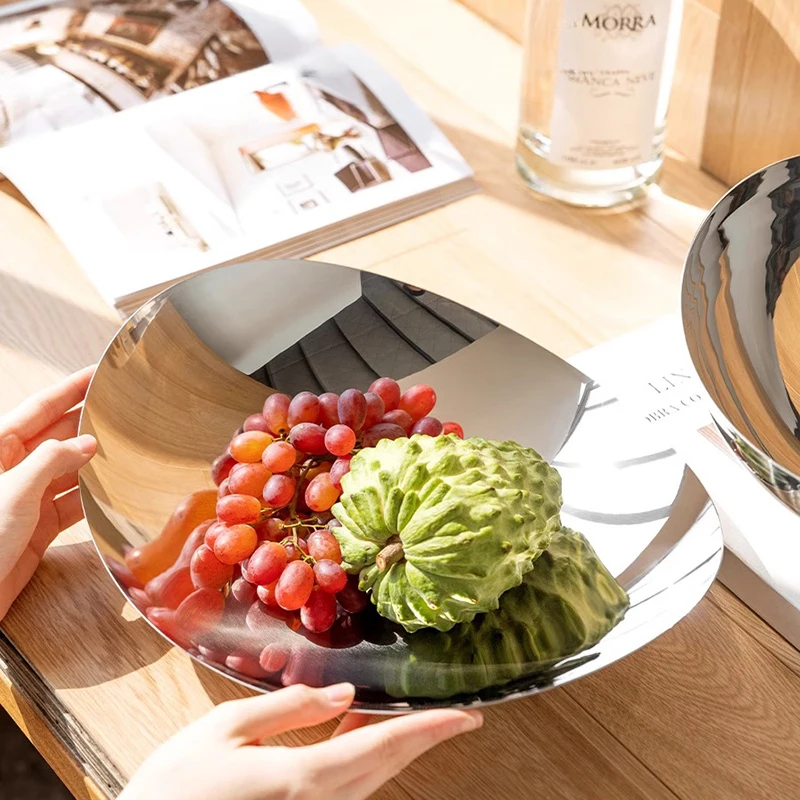 Stainless Steel Dessert Plate Metal Fruit Bowl Pretty Dish Serving Tray Tableware for Table Home Decoration Living Room