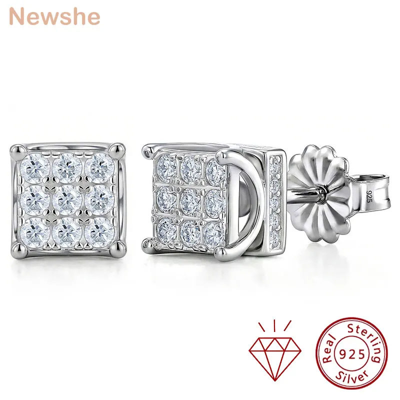 Newshe Solid 925 Sterling Silver Certified Moissanite Stud Earrings Luxury Wedding Jewelry Gift for Women Men