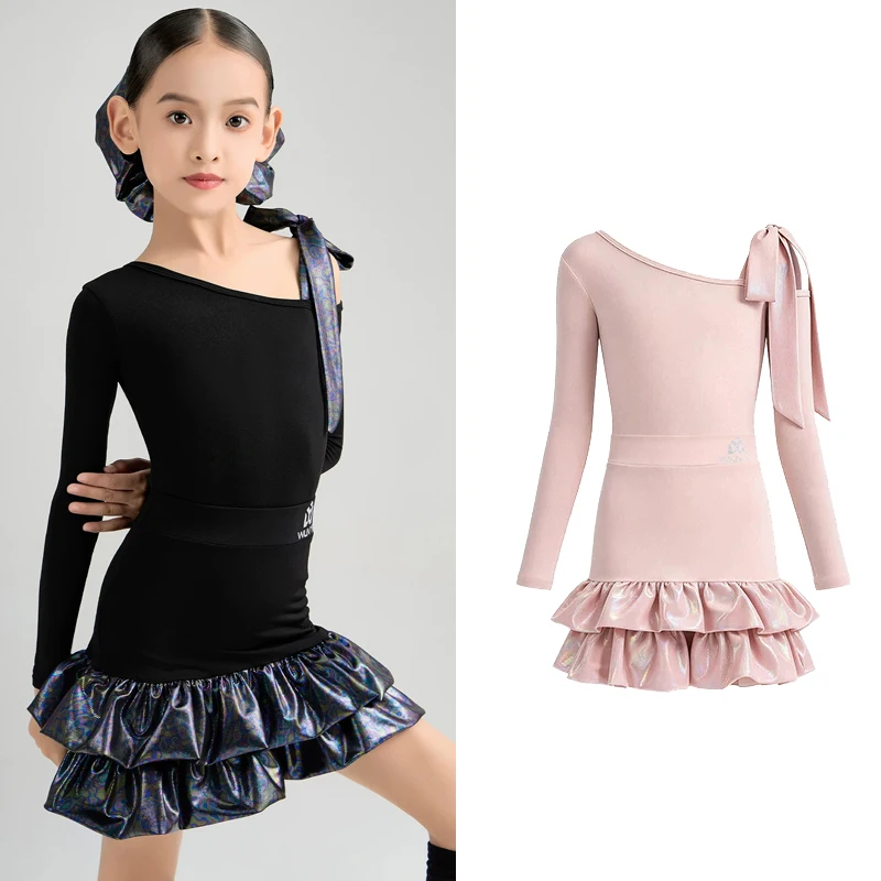 2026 Children Latin Dance Performance Costumes For Girls Black Outfits Rumba Chacha Kids Ballroom Dress Latin Dancewear DQS24747