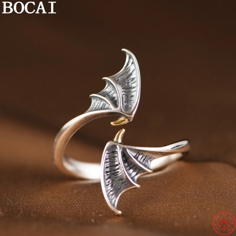 

Кольца BOCAI из стерлингового серебра S925 для женщин: новая модная коллекция в стиле ретро, креативные кольца с крыльями летучей мыши, этнический стиль, панк-украшения оптом
