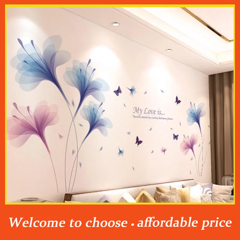 #Self-adhesive Purple Lavender Butterfly Wall Decals DIY Floral Wall Stickers for Entryway Corridor Home Aesthetic Decoration
