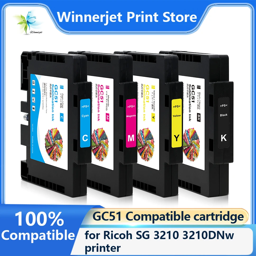 

Winnerjet GC51 gc51 Compatible ink cartridge With Sublimation ink With one time use chip for Ricoh SG 3210 3210DNw printer