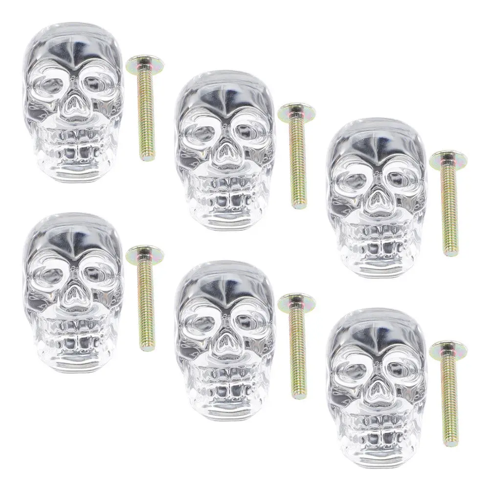 

6Sets Glass Knobs Crystal Skull Drawer Pulls for Cupboard Wardrobe Dresser Kitchen Cabinet Furniture Hardware Modern