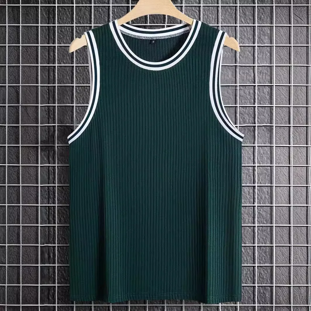 Summer Tank Top Men GYM Fitness Training Vertical striped O-Neck Vest Quick Dry Bodybuilding Sleeveless T-Shirt Men Jopping Vest