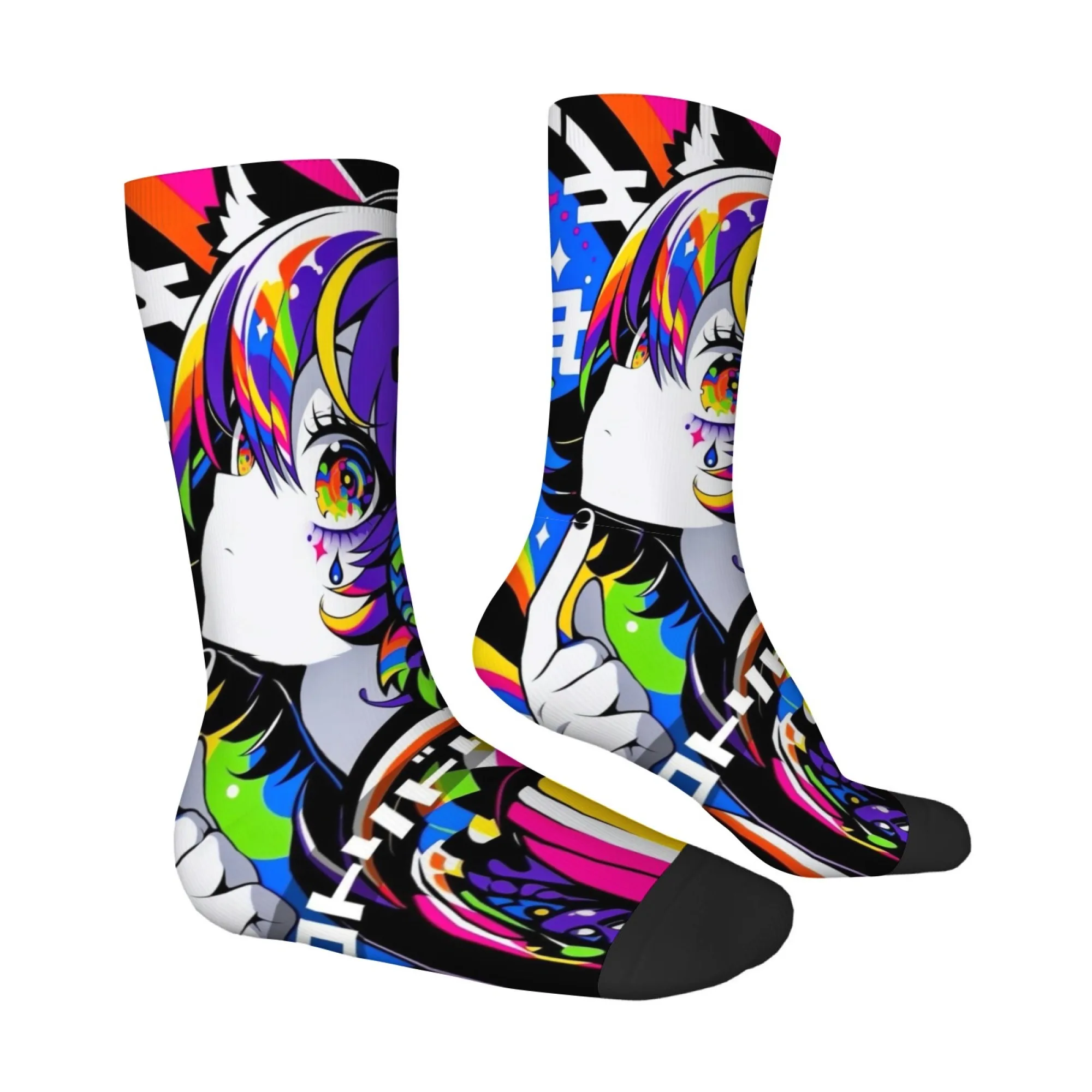 Funny Colorful Men Socks Featuring Japanese Anime Harajuku Style Manga Designs Perfect for Street Style Fun Novelty Look