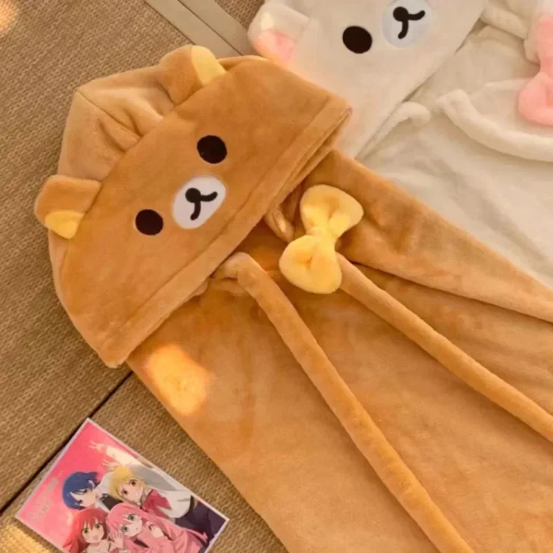 Rilakkuma Y2K Shawl Cloak Lolita Cartoon Kawaii Cotton Clothes Nap Blanket Home Absorb Heat Air Condition Blanket Student Cloak