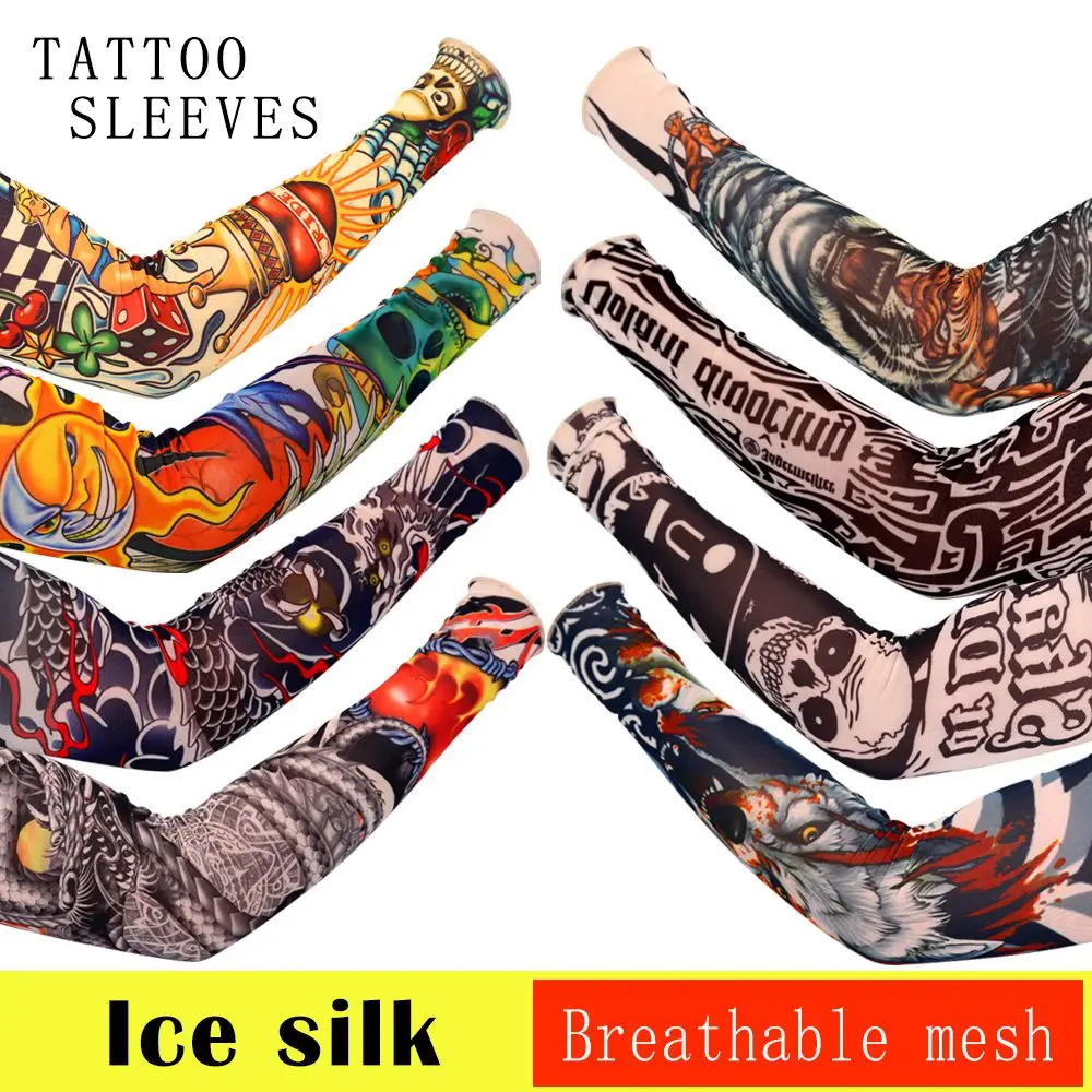 Cooling Arm Sleeves for Outdoor Sports - UV Protection and Sunscreen Tattoo Print Arm Cover for Running, Cycling and More