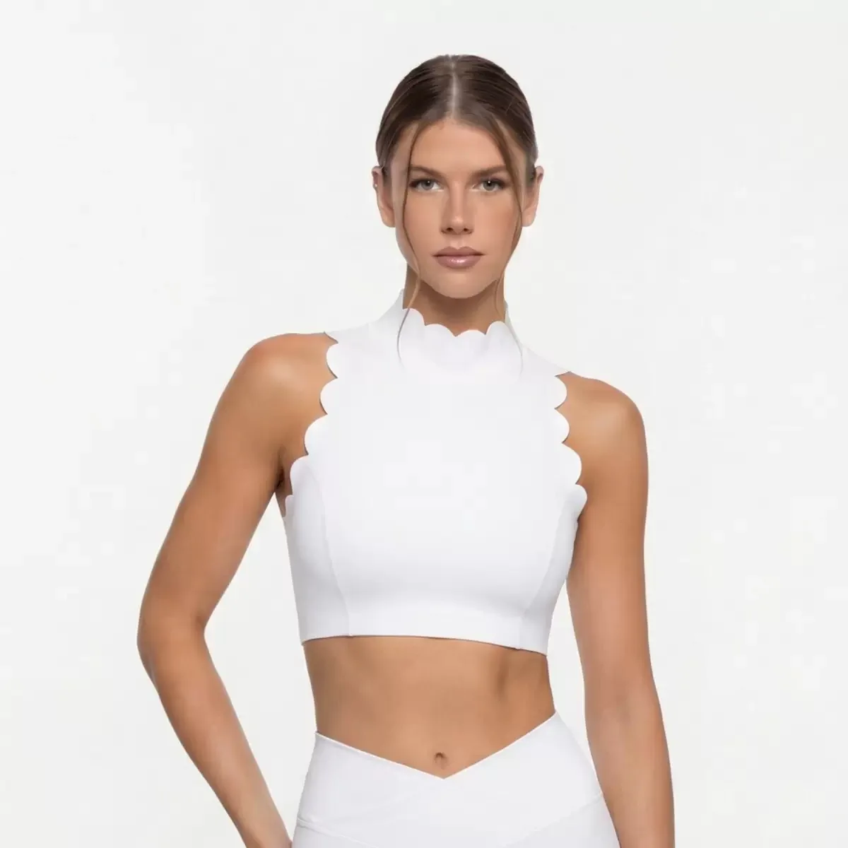 FUBEIKE Women Sport Top Hanging Neck V Collar Yoga Bra Lace Thick Shoulder Strap Beauty Back Women\'s Tracksuit Running Fitness