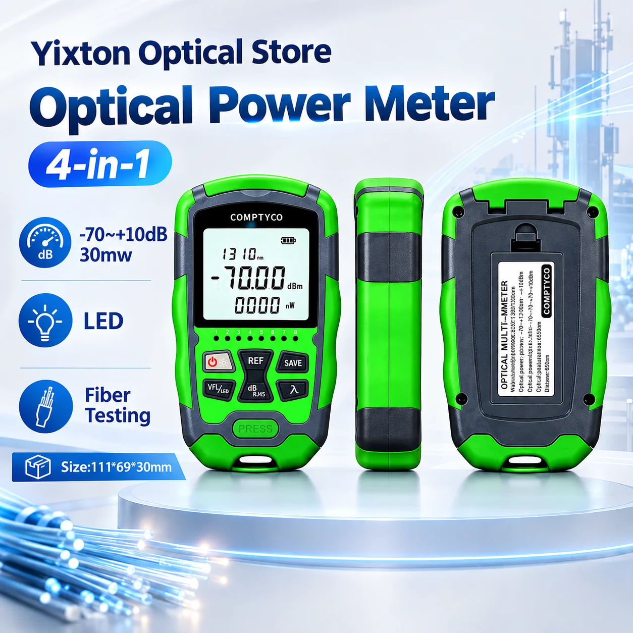 Optical Power Meter Mini 4 in 1 -70~+10 Rechargeable Fiber Tester  VFL Rj45 Network Testing LED Lighting 30mw  OPM  FTTH
