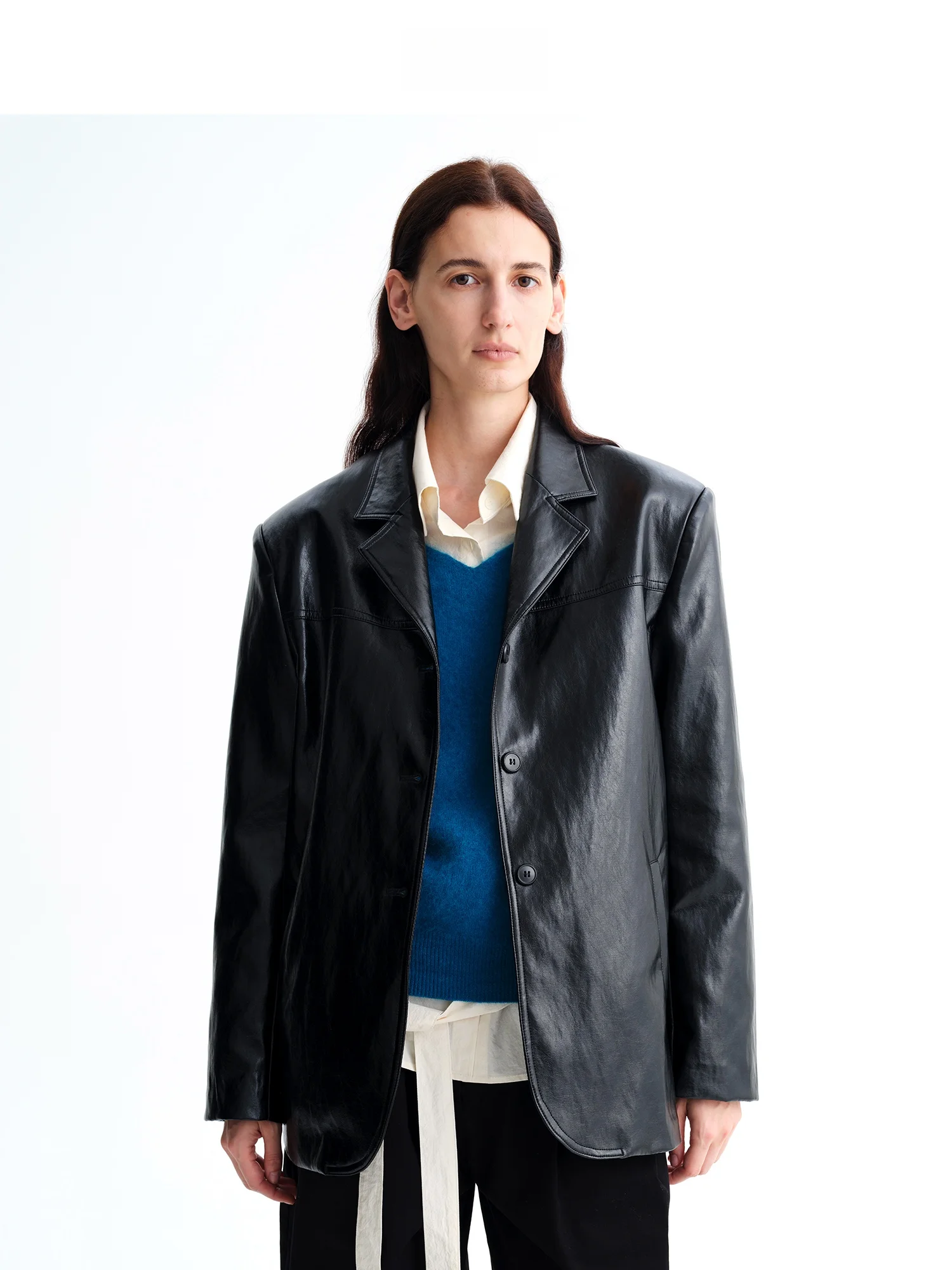 Eco-Friendly PU Leather Texture Sensation Small Sheepskin Suit Jacket Fashionable Neutro Style DCHADCHA Commute Style Coat