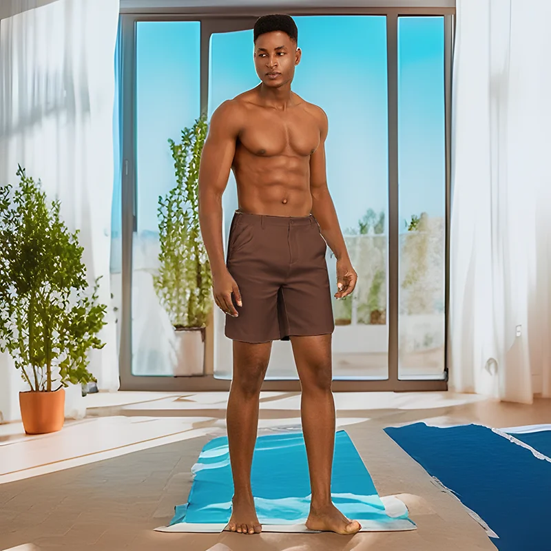 Pantalones cortos de lino ligeros para hombre con cintura elástica y bolsillos Pantalones cortos de verano transpirables informales hasta la rodilla