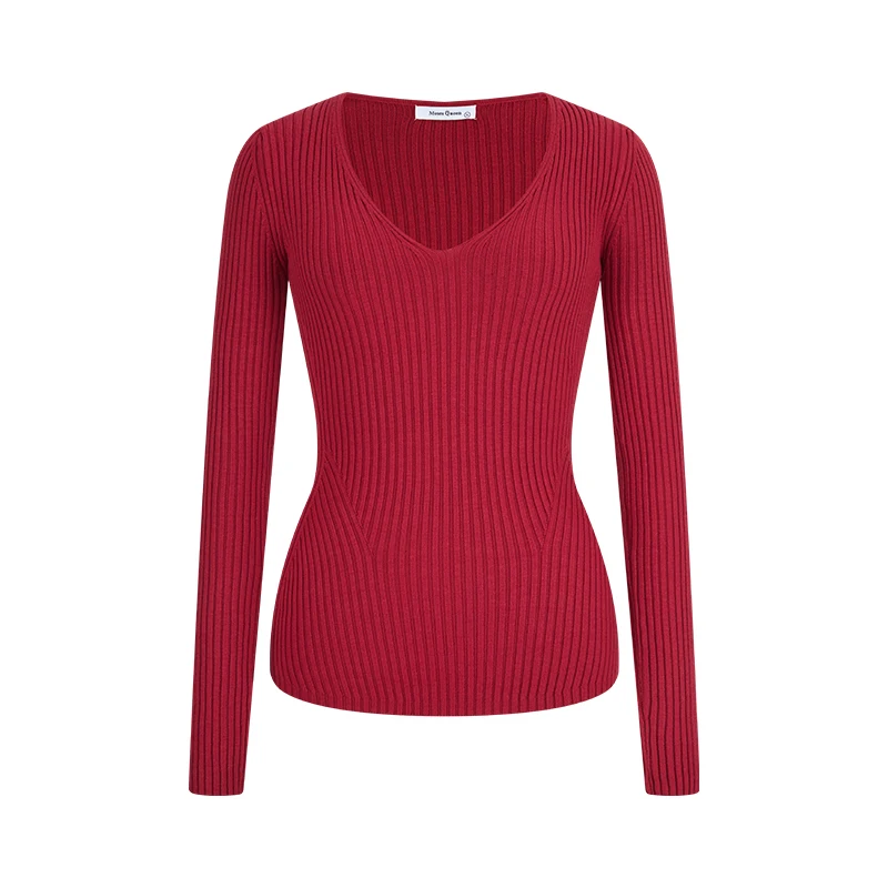 الأحمر V-Ne محبوك أعلى المرأة العادية صالح قاعدة طبقة irt الخريف الشتاء التخسيس ملابس داخلية عادية Sle طويلة Sve