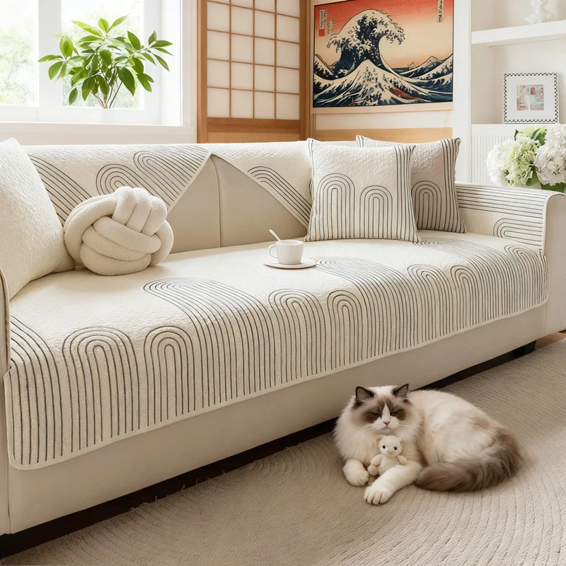 Light Luxury Pure Cotton sofa covers for living room Non-slip Couch Seat towel Jacquard Soild Color housse de canapé Home 쇼파커버