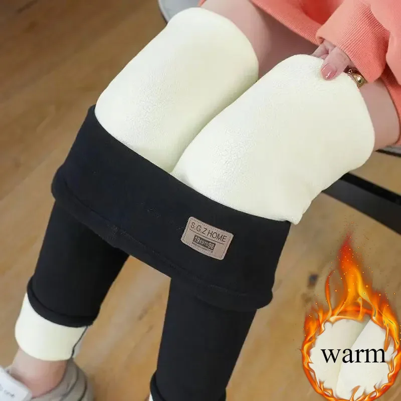 Outono inverno quente fino lápis leggings feminino casual elástico de cintura alta veludo forrado calças clássico sólido engrossar neve wear