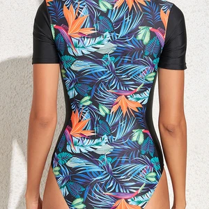 Single -Stück weiblicher Badeanzug mit Zebraabdruck, Kurzarm, Reißverschluss, Tauchkleidung, Surfen, Badetänen 2023 8 Hauptverkäufe Zebra -Set - №6