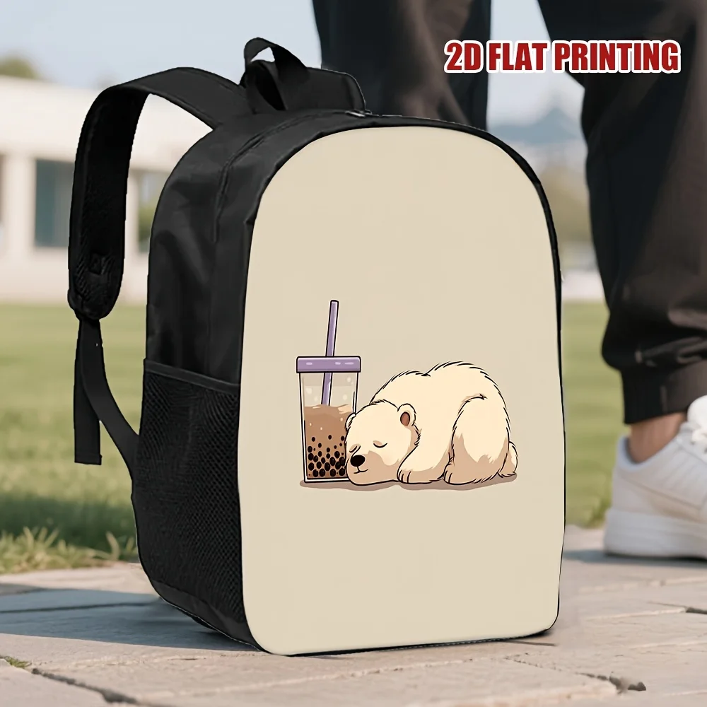 

1 Stylish Sleeping Bear Travel Backpack - Large Capacity, Lightweight, Washable, Double Shoulder Strap, Zipper Closure