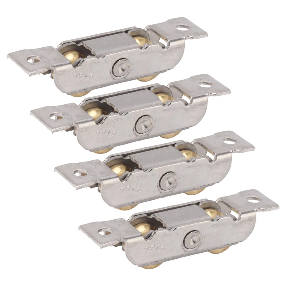 4 قطعة بكرات مزدوجة انزلاق الباب الأسطوانة الفولاذ المقاوم للصدأ ترادف بكرات انزلاق فناء الباب الأسطوانة الجمعية مع مسامير #4