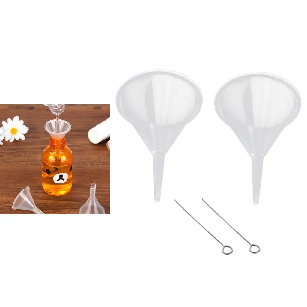 2x schmaler Hals, transparenter Kunststoff-Fülltrichter, Küchenhelfer, Pulver, Gewürze, Likör, Vape, Saft, farbiges Glas-Set