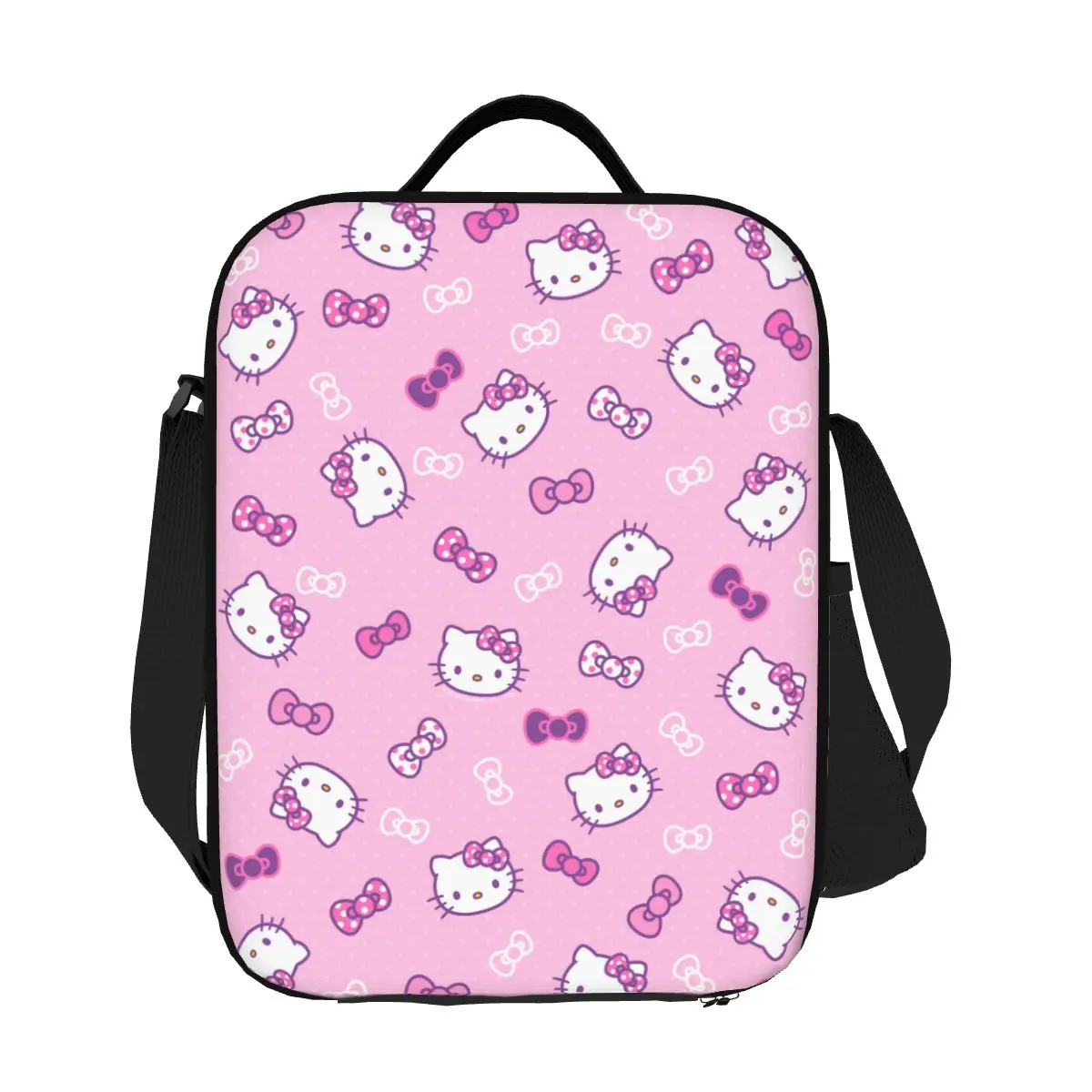 

Изолированная сумка-тоут для обеда с розовым бантом в стиле аниме «Hello Kitty» для женщин, портативный термохолодильник, коробка для еды, бенто, школьная коробка