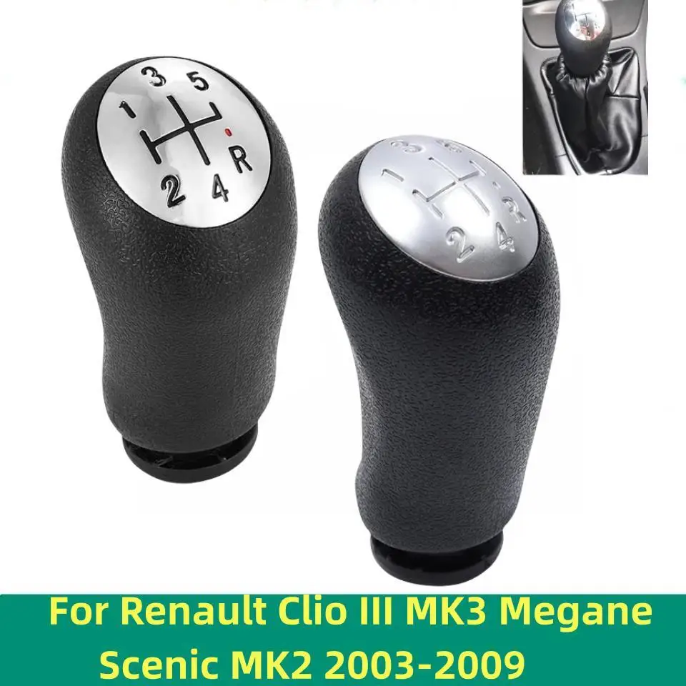 5/6 Speed Car Styling Chrome Gear Shift Knob Lever Shifter Stick Pen Head For Renault Clio III MK3 Megane Scenic MK2 2003-2009