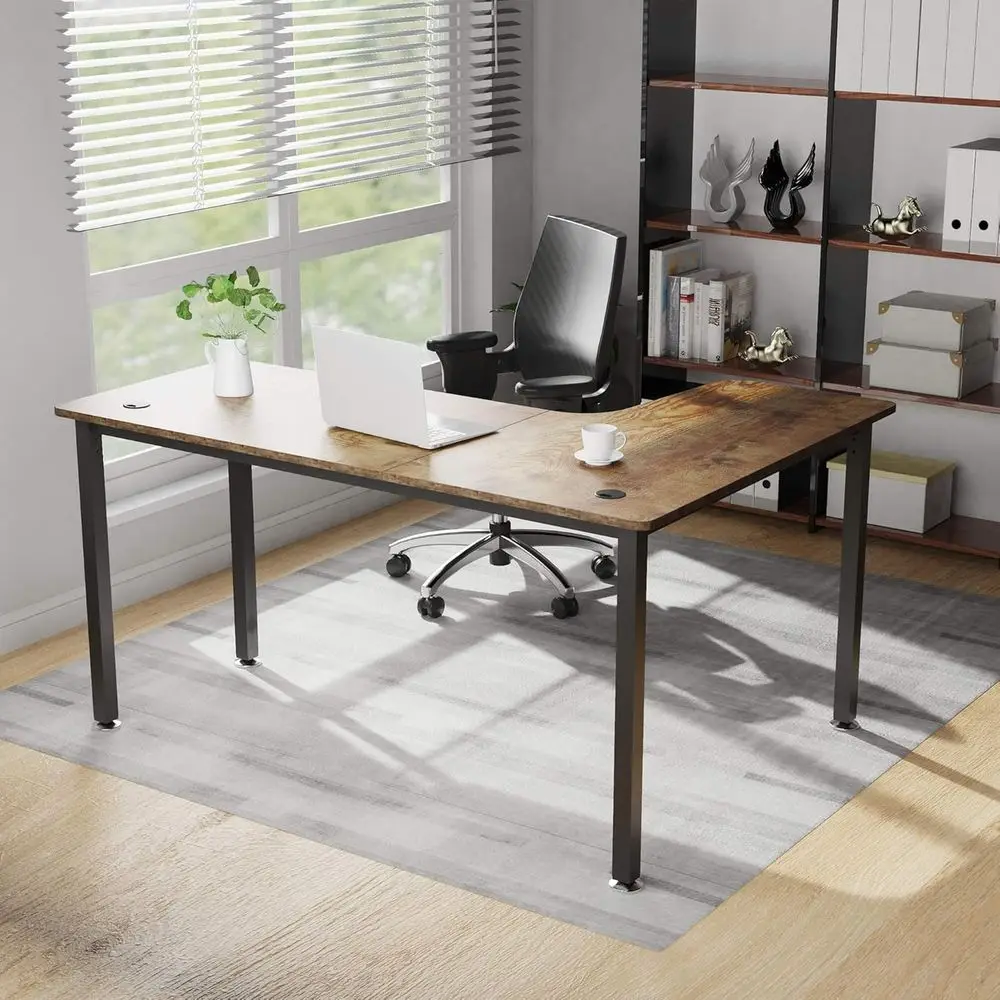 

L-образный большой игровой и учебный стол в деревенском коричневом цвете 60, черные металлические ножки