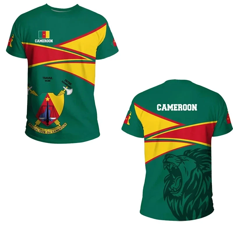 Cameroon Flag Men\'s T-shirt 3D Print Cameroonian National Emblem Tops Short-sleeved O-Neck Oversized Sports Tee Shirts Clothing